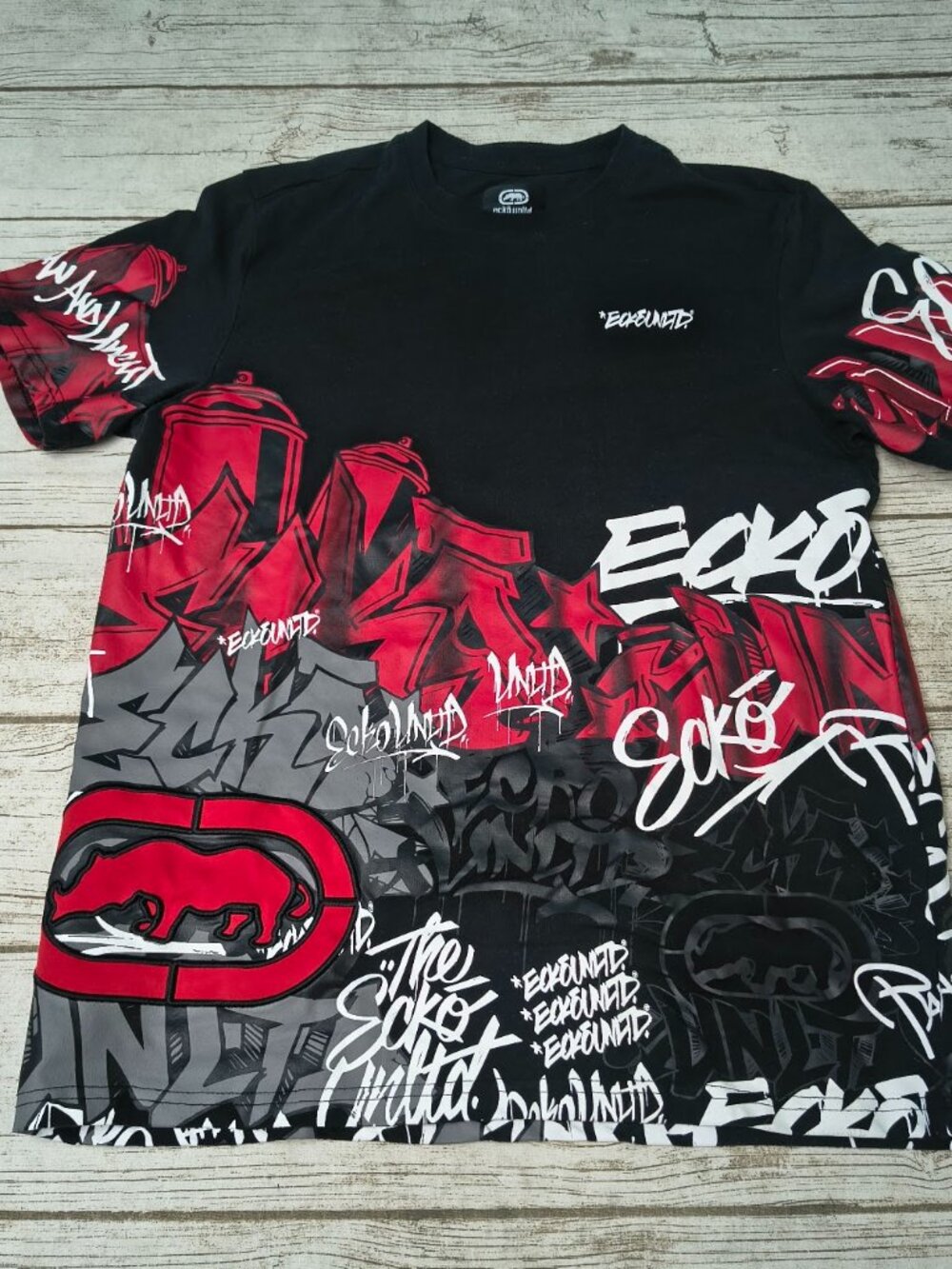 Ecko Unltd Mens Graffiti Spray Can Graphic T Shirt Black Red White Y2K Size M